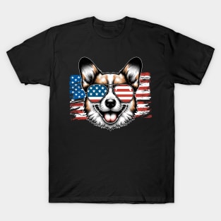 Corgi Patriotic Sunglasses American Flag 4th of July T-Shirt